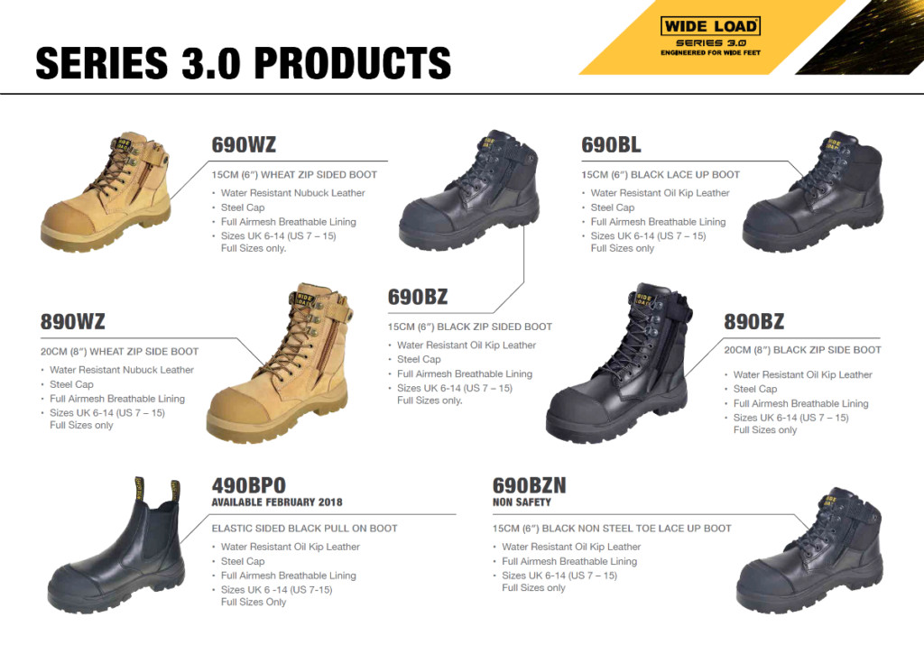 Wide Load series 3 safety boot product range