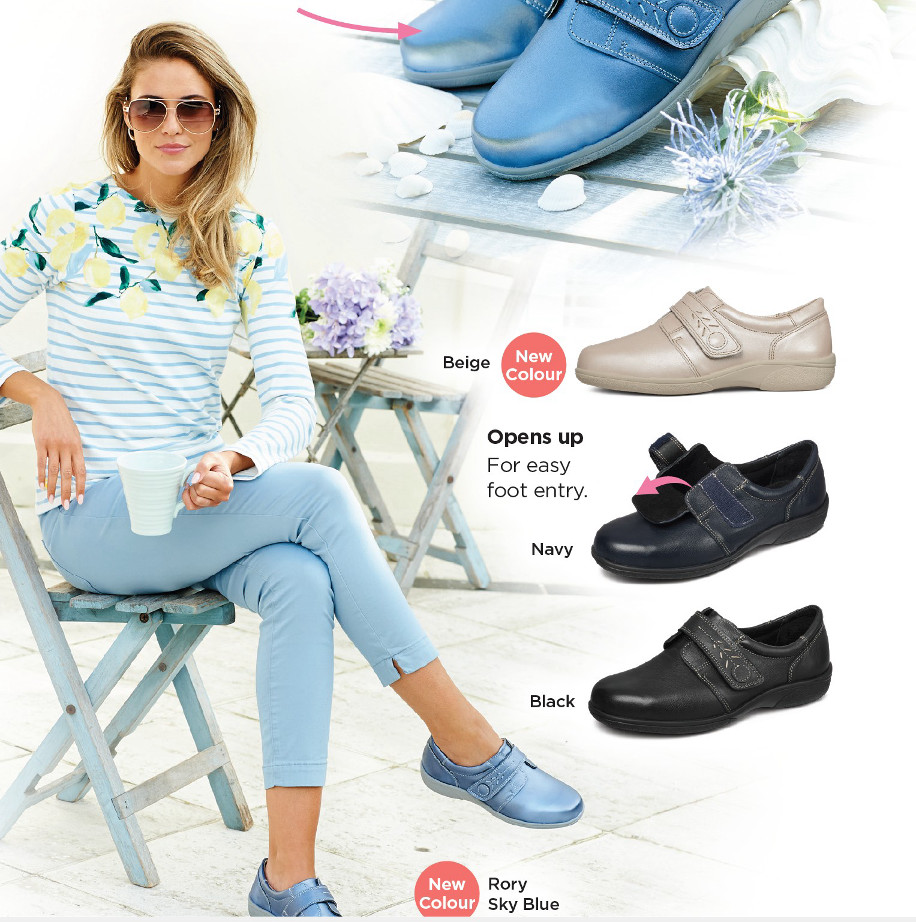 DB Shoes Rory shoe in black — wide fit with strap fastening, ideal for rheumatoid arthritis comfort